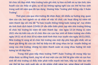 Thông báo về việc dừng tổ chức lễ kỷ niệm 60 năm thành lập trường