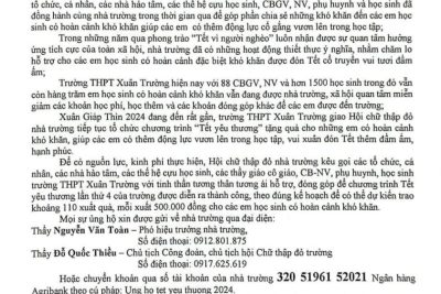 Thư ngỏ: Kêu gọi ủng hộ chương trình “Tết yêu thương” xuân Giáp Thìn năm 2024.