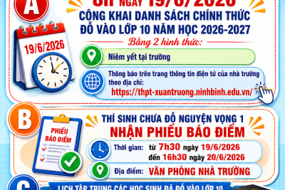 Lịch tập trung của học sinh trúng tuyển vào lớp 10 năm học 2026-2027